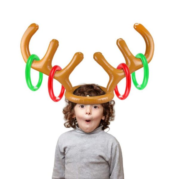 

party hats 1set inflatable santa funny reindeer antler hat ring toss christmas holiday game outdoor inflated toys supplies
