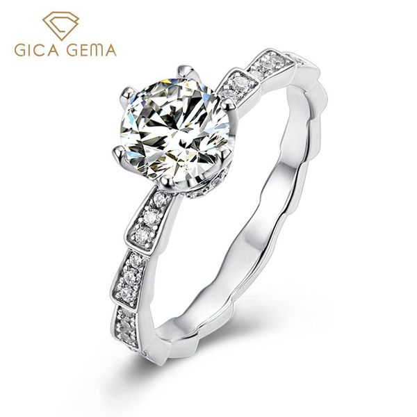 

cluster rings gica gema 1ct moissanite diamond 100% real 925 sterling silver fine jewelry engagement wedding female gifts for bridal, Golden;silver