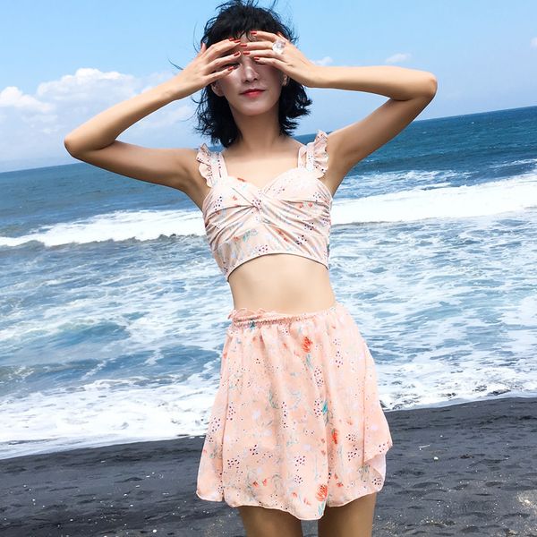 

swimwear bikini ruffles print swimwear women swimsuit bandage biquini short suit bathing clothes for girls skirt, White;black