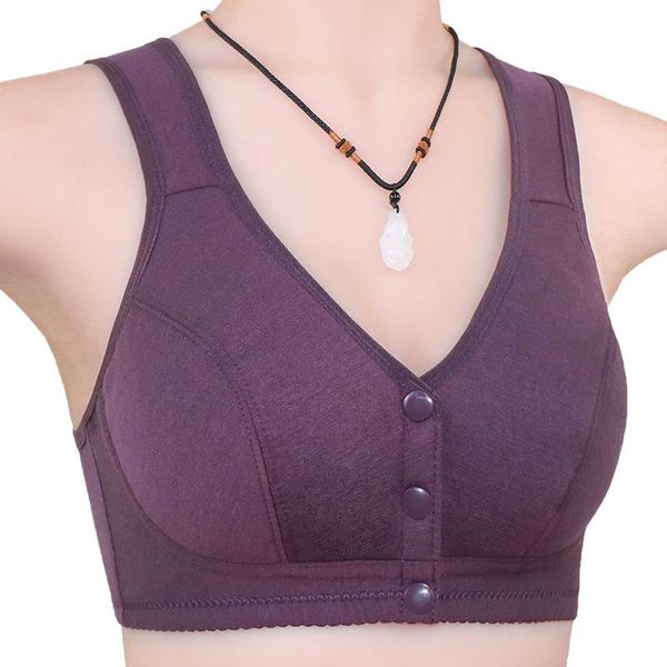 

bras ny02 style light front buckle soft cotton vest-style middle-aged and elderly bra large size underwear without steel ring, Red;black