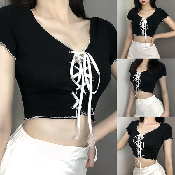 

women's fashion solid color slim short t-shirt black, White