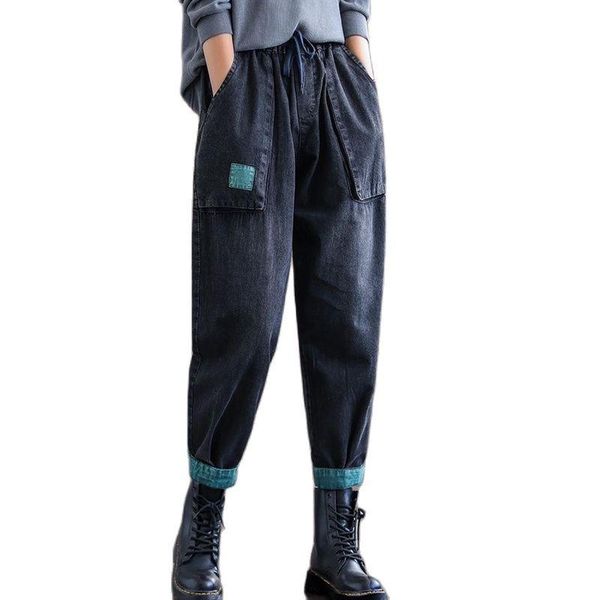 

women's jeans vintage woman high waist harem pants loose y2k cowboy elastic oversized denim plus size streetwear, Blue