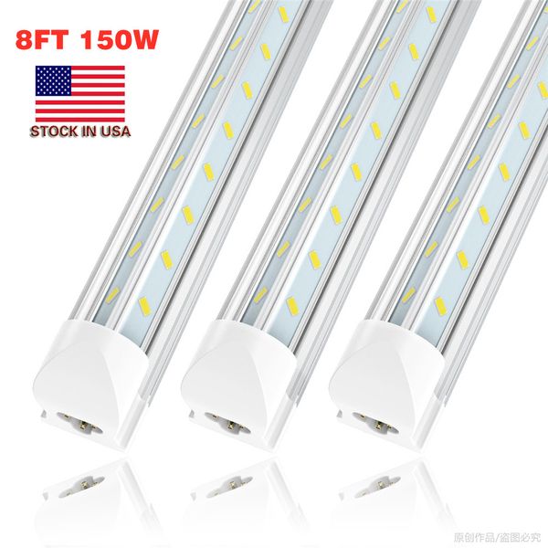 Luz de loja LED, luzes de tubo de 150w 8ft, 6500K, branco frio, smd5730, forma de v, tampa clara, saída de altura, luzes de lojas vincas, para garagem