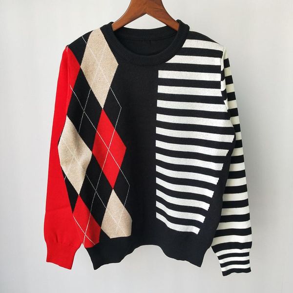 

women's knits & tees luxury sweater female autmn winter knit cardigan women o-neck geometric irregular jacquard knitting pullover xk15-, White