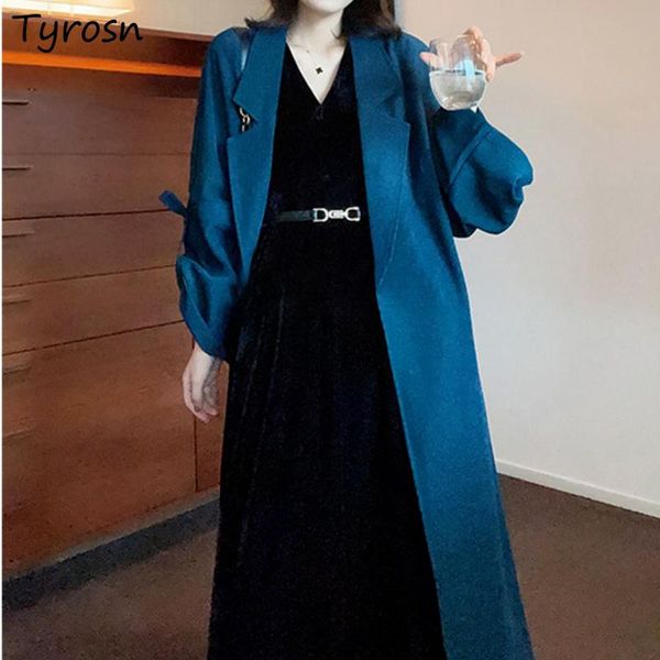 

women's trench coats women elegant lady french style turn-down single breasted outwear retro leisure all-match temperament tender femme, Tan;black