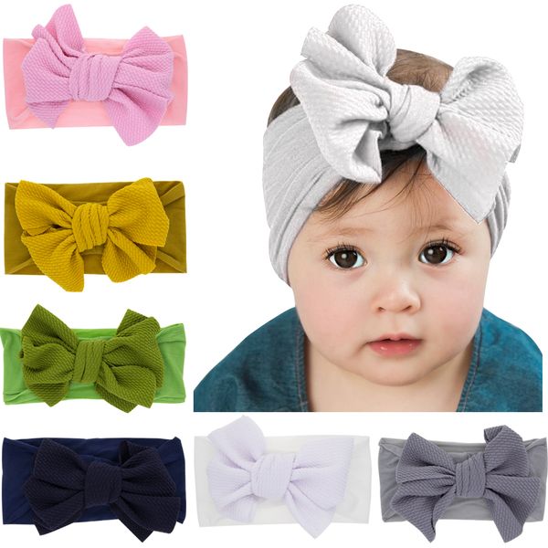 

baby girls big bow headbands elastic bowknot hairbands headwear kids headdress head bands newborn turban head wraps, Slivery;white