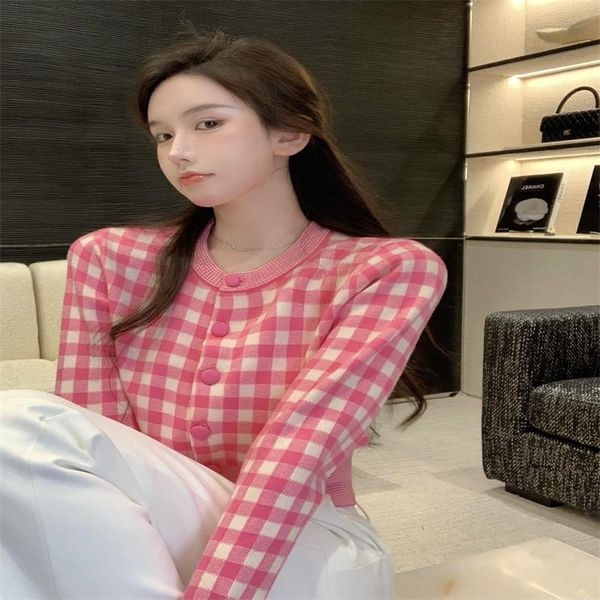 

women's knits & tees fonely fairy lazy style design checkerboard knitted cardigan, White