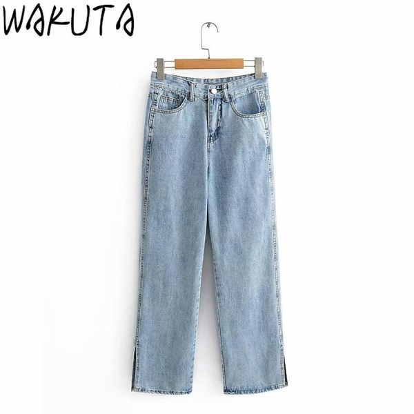 

women 2021 chic fashion high waist stright jeans vintage loose zipper pockets denim pants female jean trousers women's, Blue