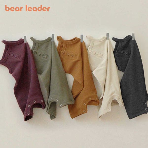 

bear leader infant baby casual korean style clothes summer born cute solid color jumpsuits girls boys clothing 0-2y 210708, Blue