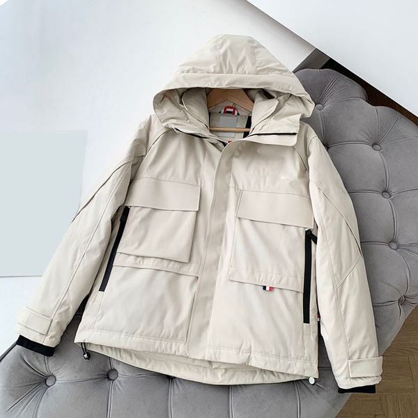 

letter print hooded short down jacket, xqnm724 3052, Black