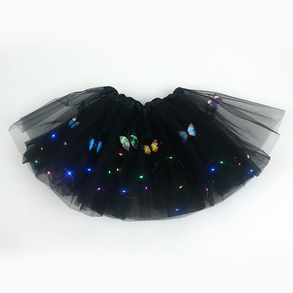 

skirts girls led mini skirt glow butterfly light tutu flower luminous party costume ball wedding birthday gift ballet dancewear for kid, Black