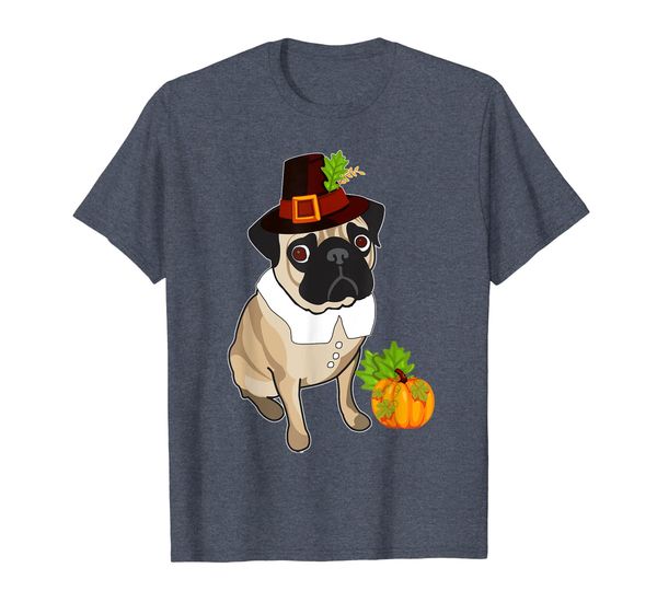 

pug pilgrim thanksgiving t-shirt for men women, White;black