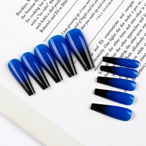 

20pcs gradient fake nails long-style acrylic false nail tips ballerina full cover wear finger manicure tools with jelly stickers1, Red;gold