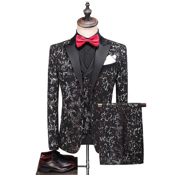 

men's suits & blazers 3 pcs 2021 men suit spring printing slim fit business formal casual check office work party prom wedding groom 5x, White;black