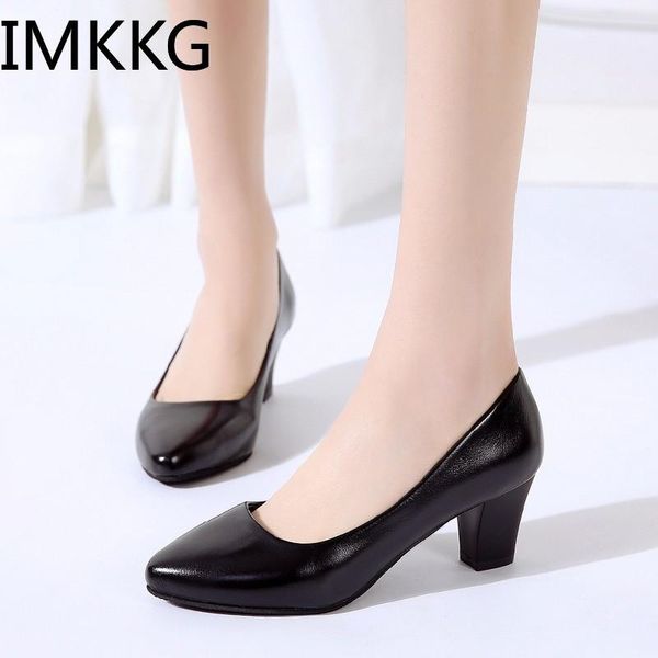 

dress shoes summer elegant women pumps ladies shallow slip on pointed toe med high heels working thick heel footwear y10039, Black