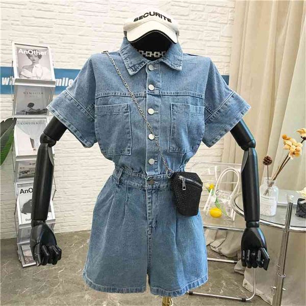 

neploe turn down collar short sleeve single breast jumpsuits women high waist hip sashes wide leg bodysuits casual playsuits 210423, Black;white