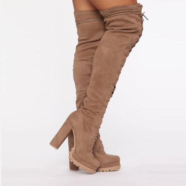 

boots perixir design 2021 winter over knee women platfrom high-heel fashion booties lace-up charming lady shoes size36-411, Black