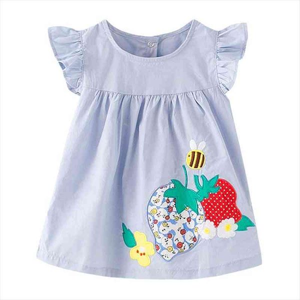 

summer kids light blue strawberry applique o neck short sleeved cotton woven girls casual tshirts blouses