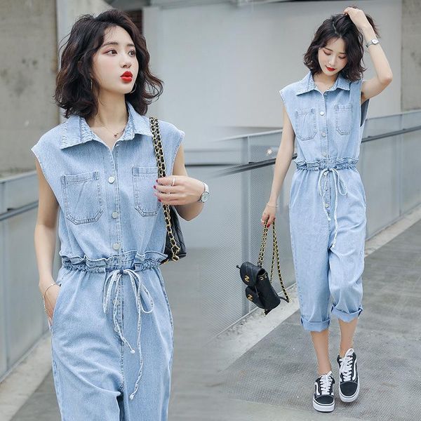 

women's jumpsuits & rompers fashion streetwear style denim overalls women spring summer sleeveless bodysuit jeans long romper ladies ca, Black;white