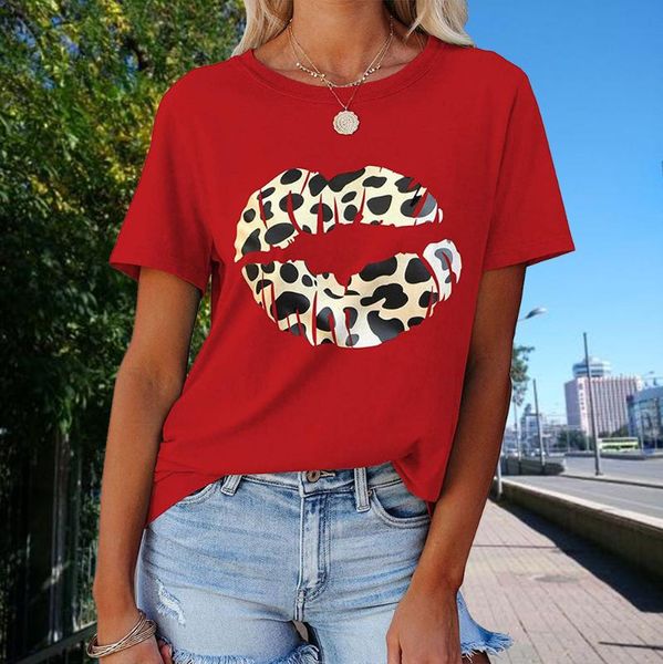 

women's t-shirt leopard big lips print t shirts summer aesthetic oversize goth clothing female harajuku o-neck short sleeve fashion, White