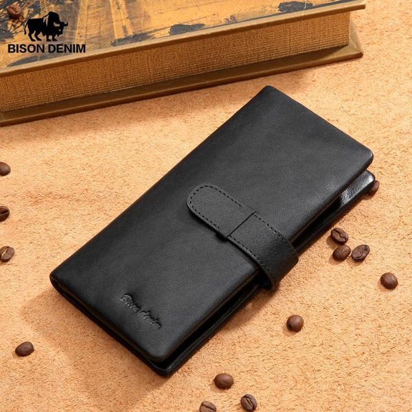 

wallets bison denim genuine leather long wallet men business brand male hasp purse card holder coin pocket clutch n82111, Red;black