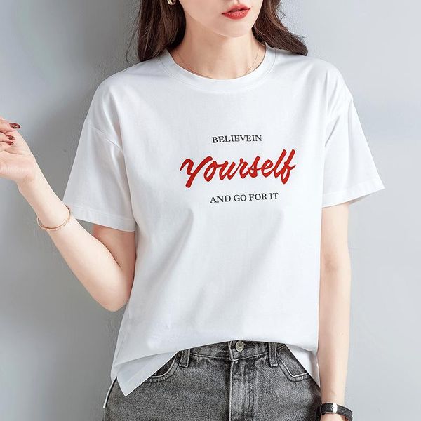 

women's t-shirt 2021 classic high-quality summer -selling pure cotton leisure short-sleeved, White