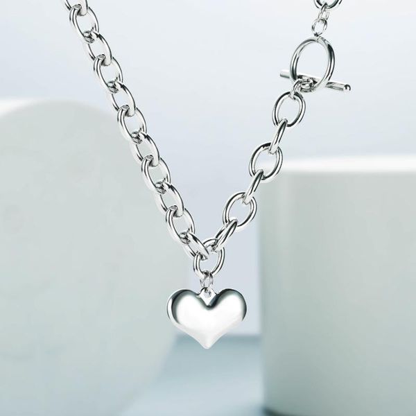 

chains fashion metal titanium steel love heart pendant thick chain necklace female temperament clavicle accessories, Silver