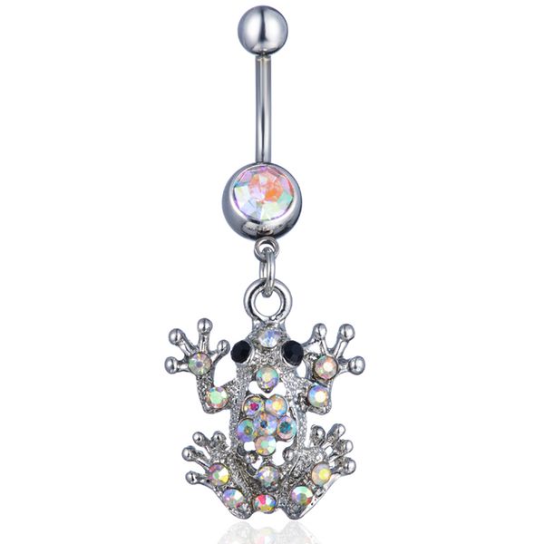 

d0727 frog clear ab color belly navel button ring, Silver