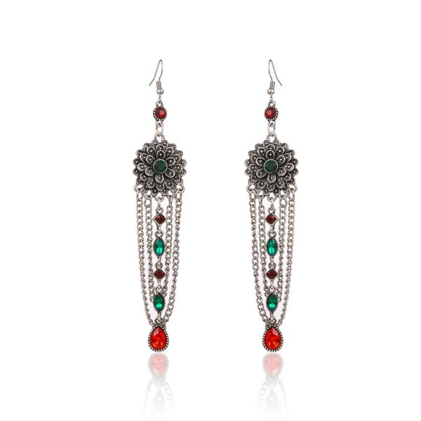 

classic women's corful crystal long earrings vintage retro silver color flower tassel jhumka wedding earrings hangers