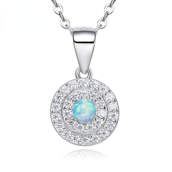 

chains rieen silver 925 pendant necklace shining + cubic zirconia and blue opal round fine for women jewelry