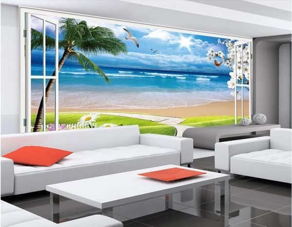 

wallpapers beautiful scenery clear outside the window 3d stereo tv background wall decoration painting