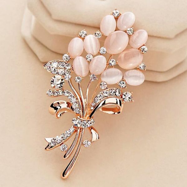 

pins, brooches fashionable opal stone flower brooch pin garment accessories birthday gift for women rhinestone, Gray