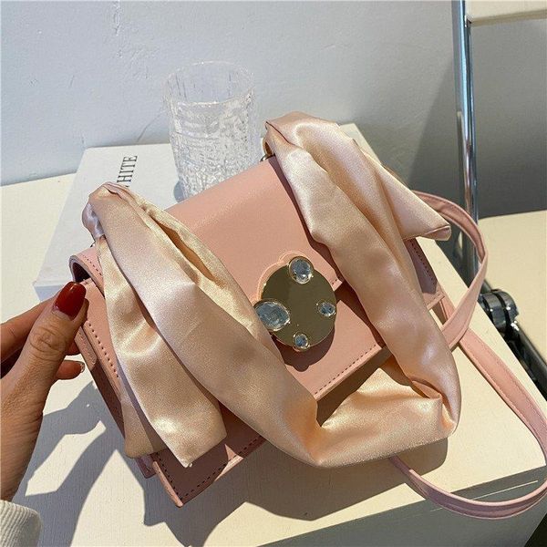 

satin ribbon bow small square bag fashion solid color single-shoulder personality simple crossbody women's shoulder bags