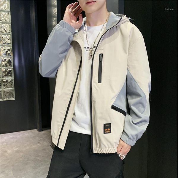 

spring & autumn korean trend loose plus size simple solid western casual all-match men hooded jacket men's jackets, Black;brown