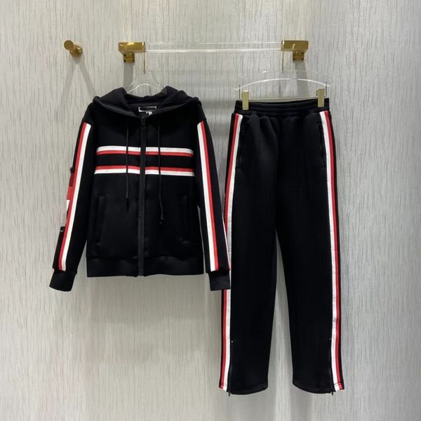 

women's two piece 2021 autumn winter fashion hooded coat and long pant brand same style 2 piec sets 1025-1, Black