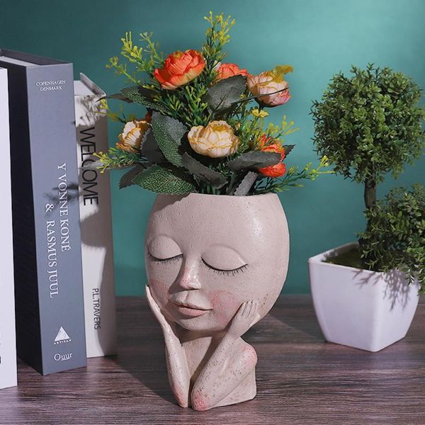 

vases girls face head flower planter succulent plant container pot flowerpot figure garden decor nordic tableornament