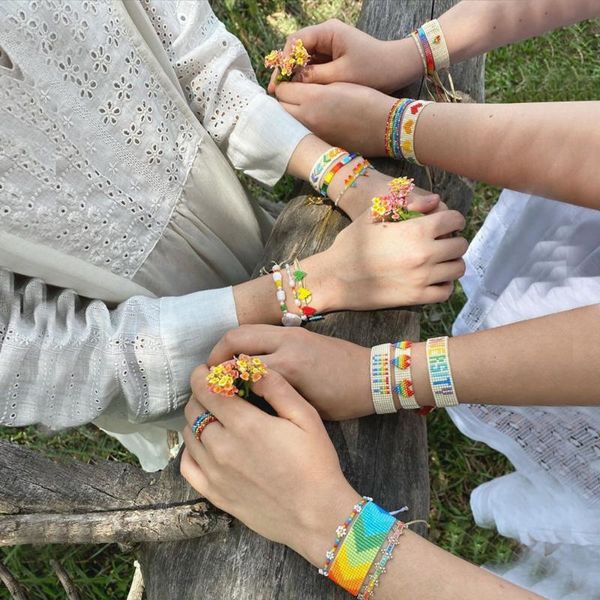 

charm bracelets miyuki bead bracelet for women boho friendship girl jewelry gift love pulseras heart rainbow jewellery, Golden;silver