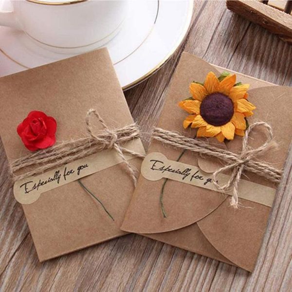 

10pcs greeting card diy handmade retro kraft paper blank envelopes postcard for birthday present mother's day wedding cards