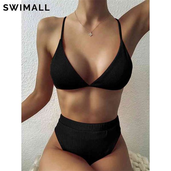 Costume da bagno bikini a vita alta bianco nero Costume da bagno donna Push Up Halter Set Costume da bagno costume da bagno Abbigliamento da spiaggia Donna 210629