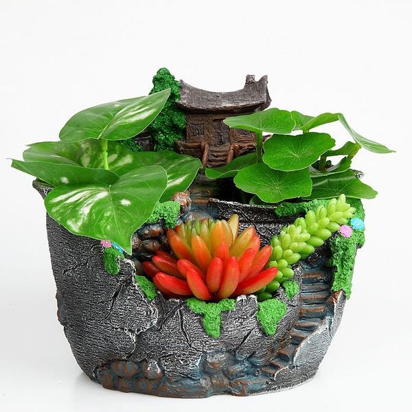 

mini house succulent plants planter flowerpot resin flower pot vase deskpotted holder home garden decoration bonsai pots planters &