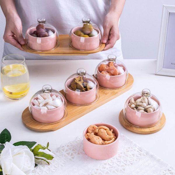 

bowls ceramic mixing salad bowl plate sets with glass lid creative wood tray tableware set household snack fruit cake