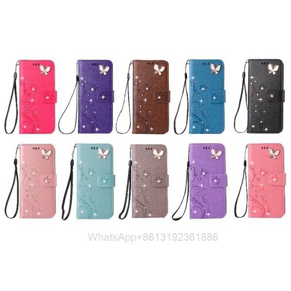 

3d butterfly bling diamond leather wallet case for iphone 13 mini 12 pro max 2020 5.4 6.1 6.7 11 xr xs 8 7 6 se flower holder flip cover