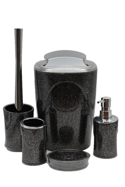 

bath accessory set acrylic silvery 5 piece bathroom black color