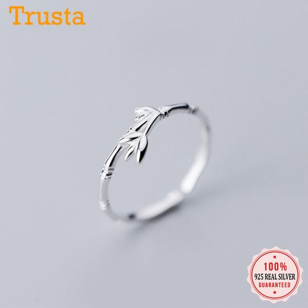 

cluster rings trustdavis authentic 925 sterling silver fashion women minimalist bamboo leaf opening for wedding jewelry gift da906, Golden;silver