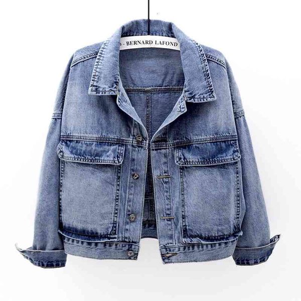 

women's jackets denim women short coat spring autumn loose big pocket bat sleeve jeans female casual vintage washed blue outerwear, Black;brown