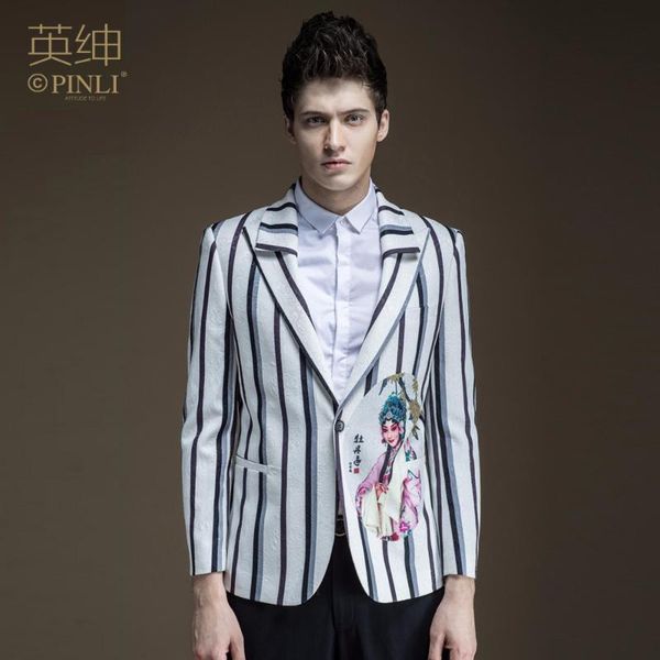 

men's jackets 2021 men clothing hair stylist gd fashion personality chinese style striped suit stage performance plus size singer costu, Black;brown