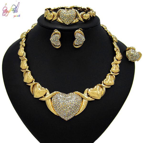 

jewelry sets yulaili latest design 18 gold plated big teddy bear i love you heart shape crystal necklace earrings bracelet ring, Black