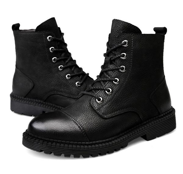 

winter mens boots thick plush warm snow genuine leather zipper men ankle boot waterproof men's sneakers plus size luxurys shoes, Black