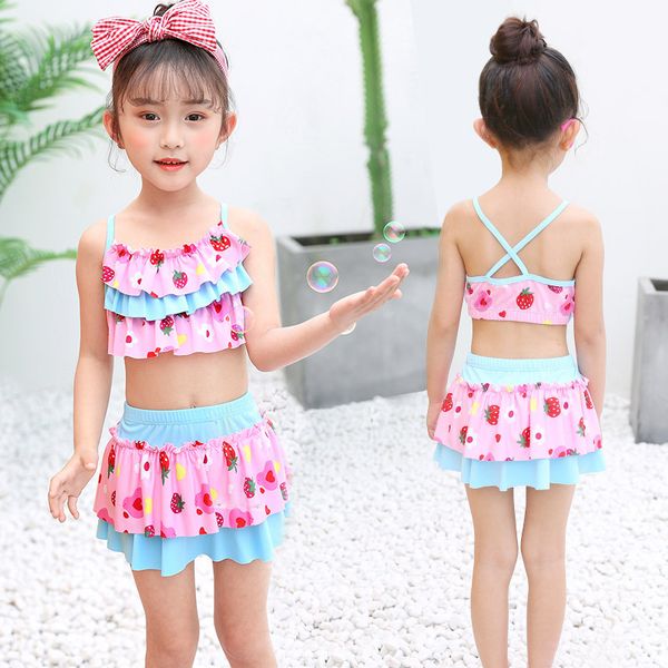 Split Zwei Stücke Baby Mädchen Badeanzüge Mädchen Badeanzug Kinder Bikini Set Kinder Bademode Kostüme mit Rock