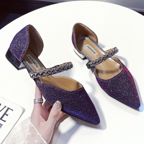 

dress shoes luxury rhinestones women pointed pumps 2021 prom banquet low-heeled office slip-on asakuchi, Black